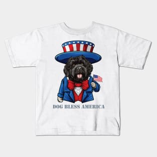 Funny 4th of July Bouvier des Flandres Dog Bless America Kids T-Shirt